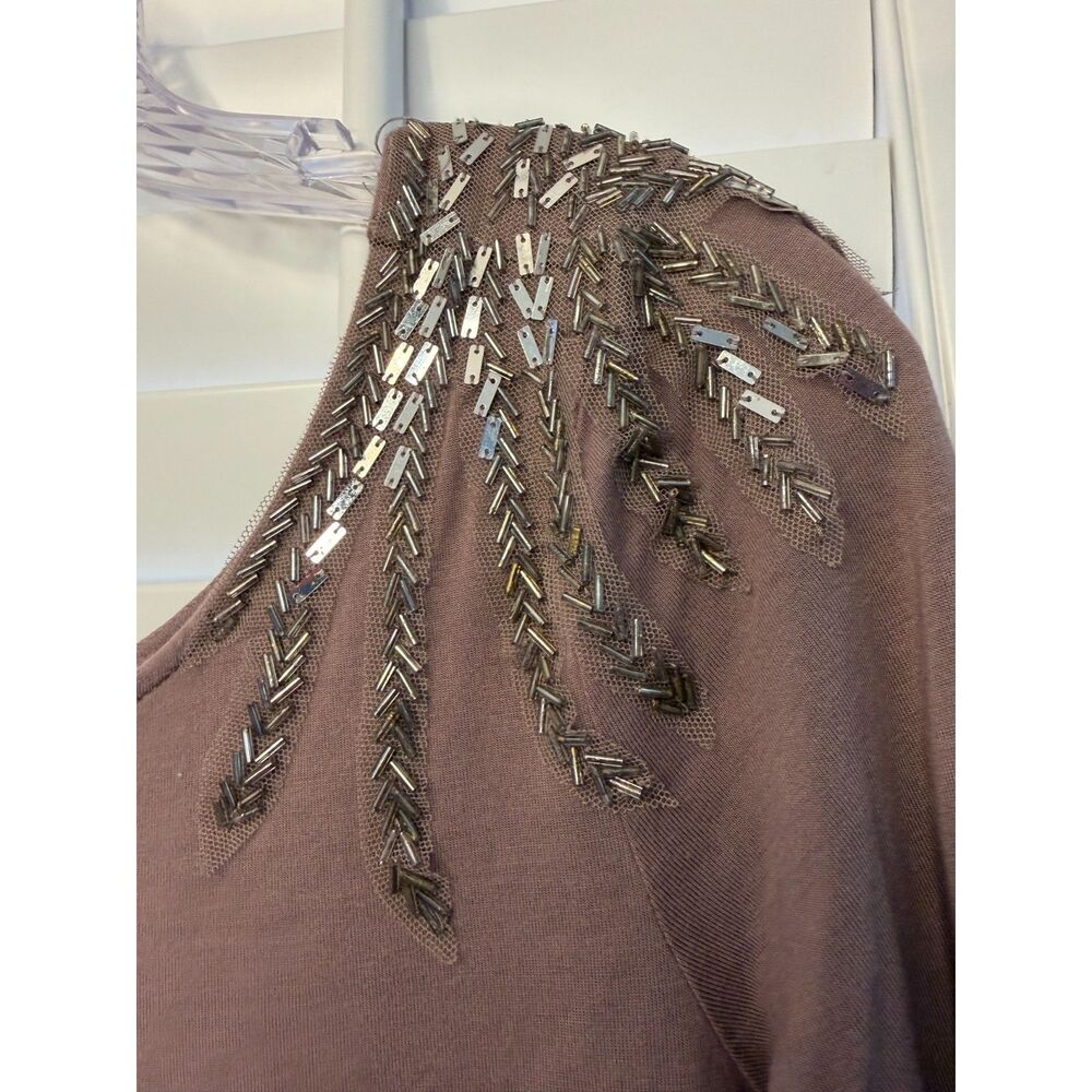 Forever 21 Mauve Dusty Pink Sequin Beaded Shoulder Scoop Neck Top S